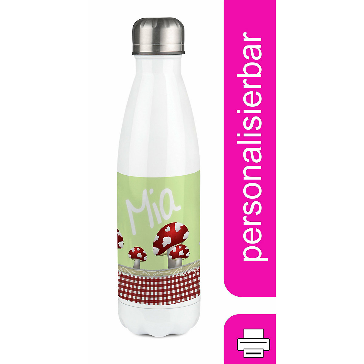 Edelstahl Kinder Thermoflasche / Trinkflasche bunt Pilz Farbe rot Spülmaschinenfest, Auslaufsicher, Bruchfest, Doppelwandig, Für Heißgetränke geeignet, Mit Deckel, Isoliert