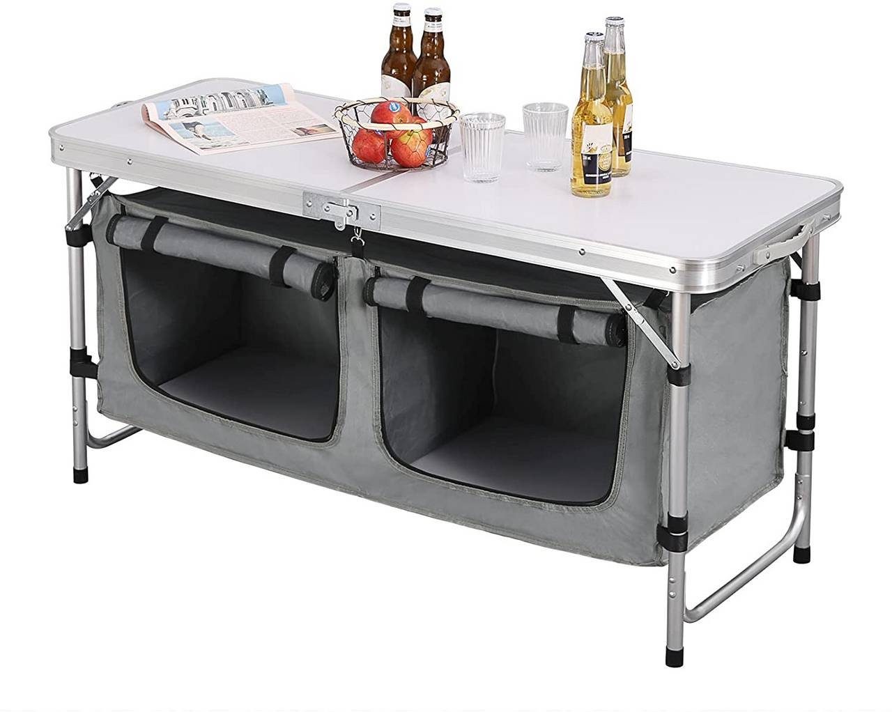 Woltu Campingtisch, Höhenverstellbar mit Stauraum, Outdoor inkl.Tragetasche
