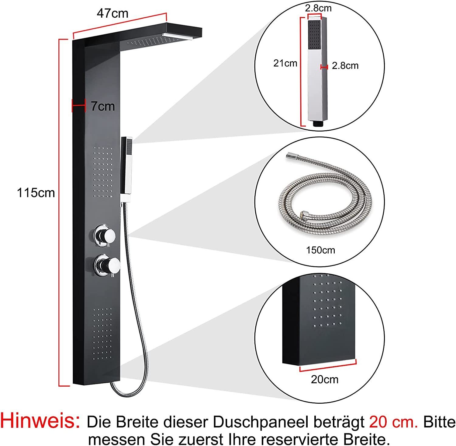 AUFUN Duschsystem Duschpaneel Edelstahl Duschsystem, mit Duschsäule