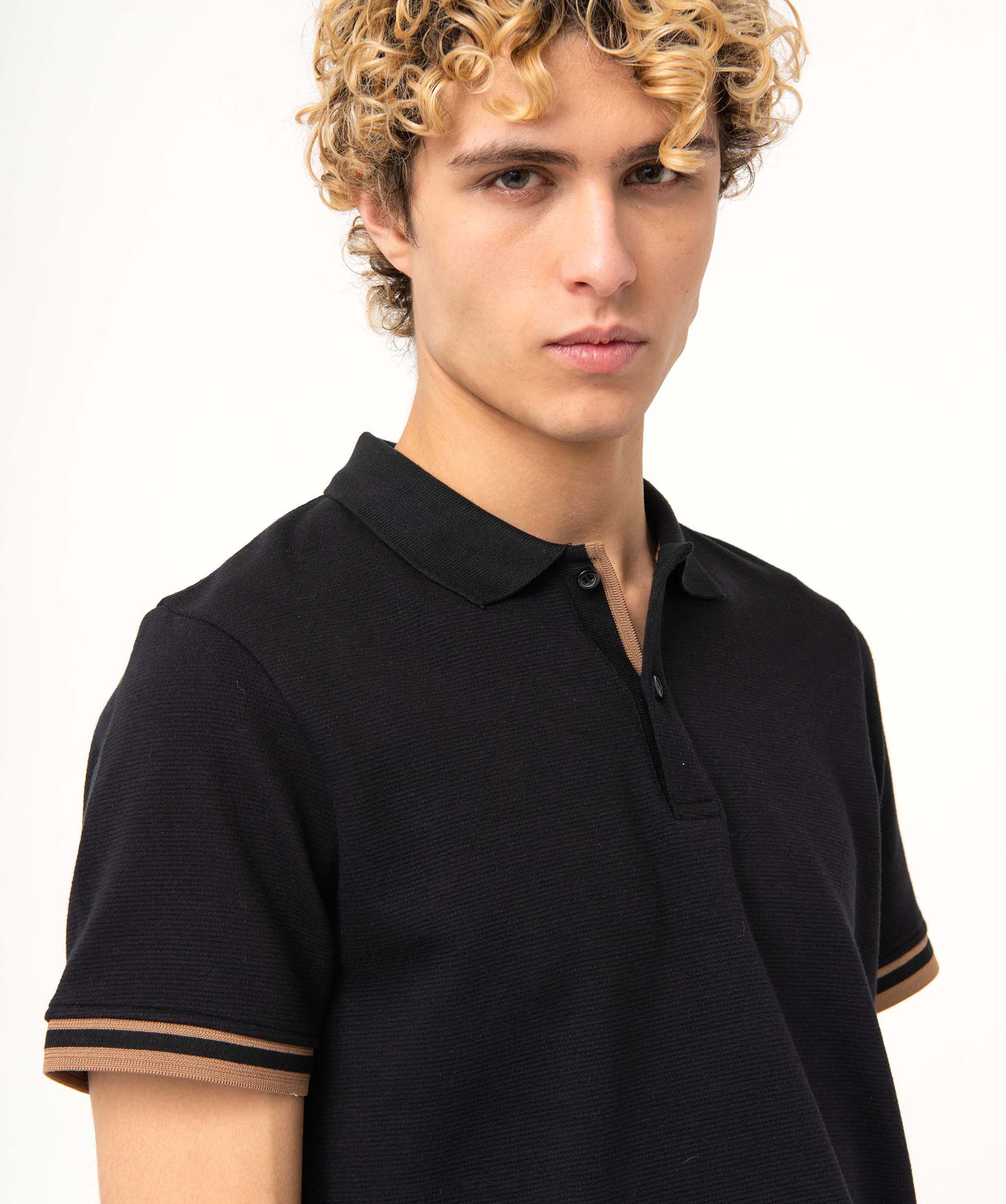 Polo homme à manches cortes en maille épaisse noir | GEMO