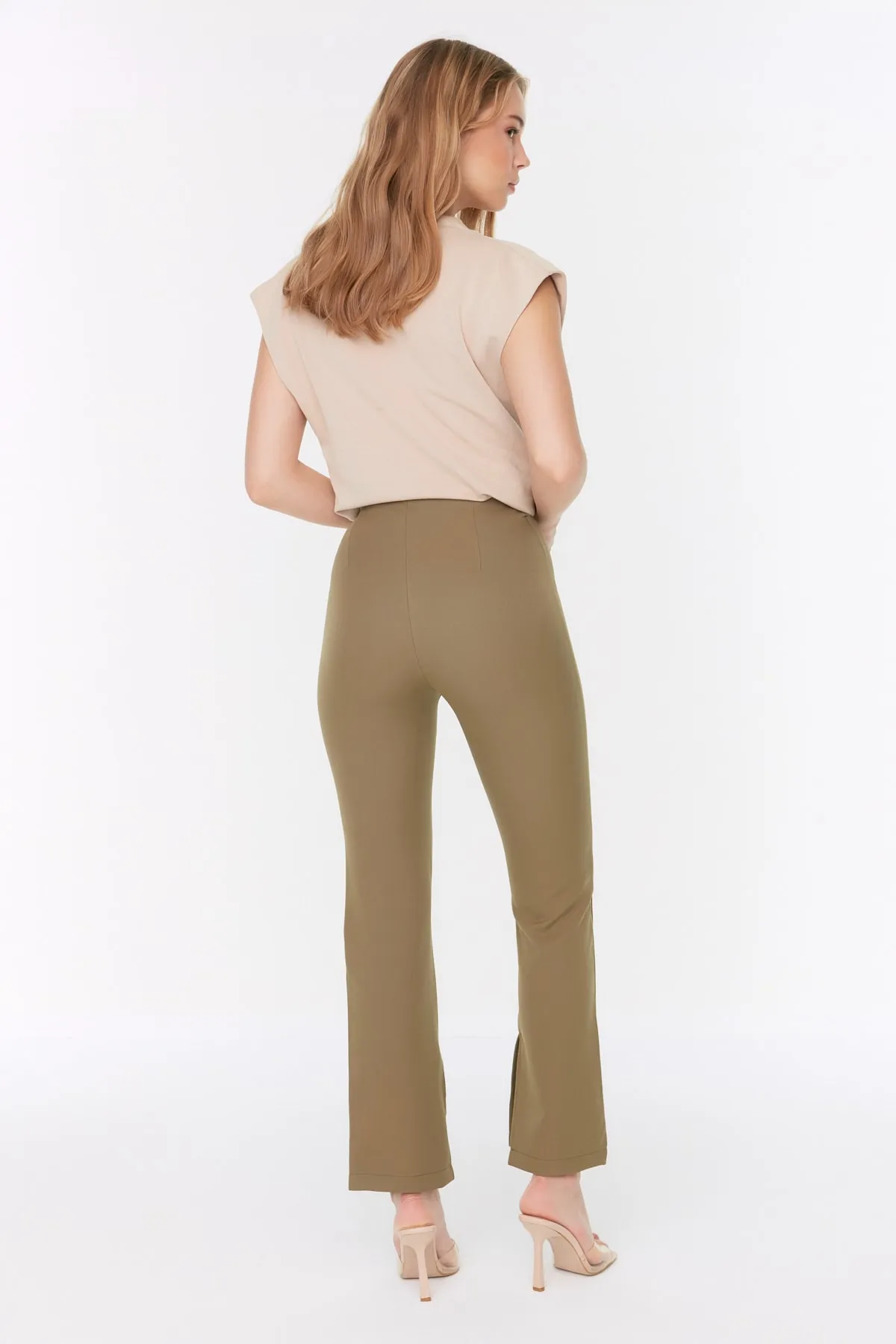 Trendyol Collection  Helle Khaki-Flare-Webhose mit hoher Taille TWOAW22PL0243