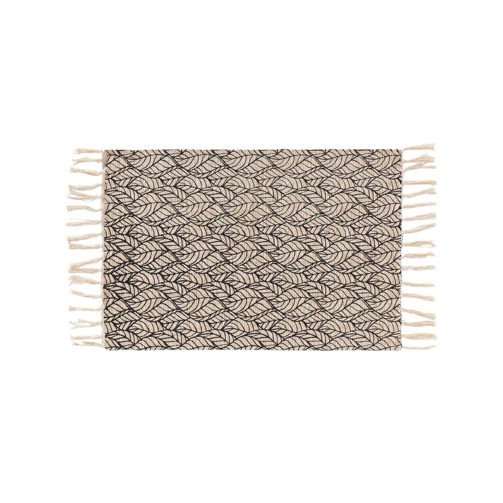 Tapis rectangulaire finition franges, motif feuillage