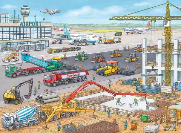 Kinderpuzzle ab 6 Jahren - Baustelle am Flughafen - 100 Teile