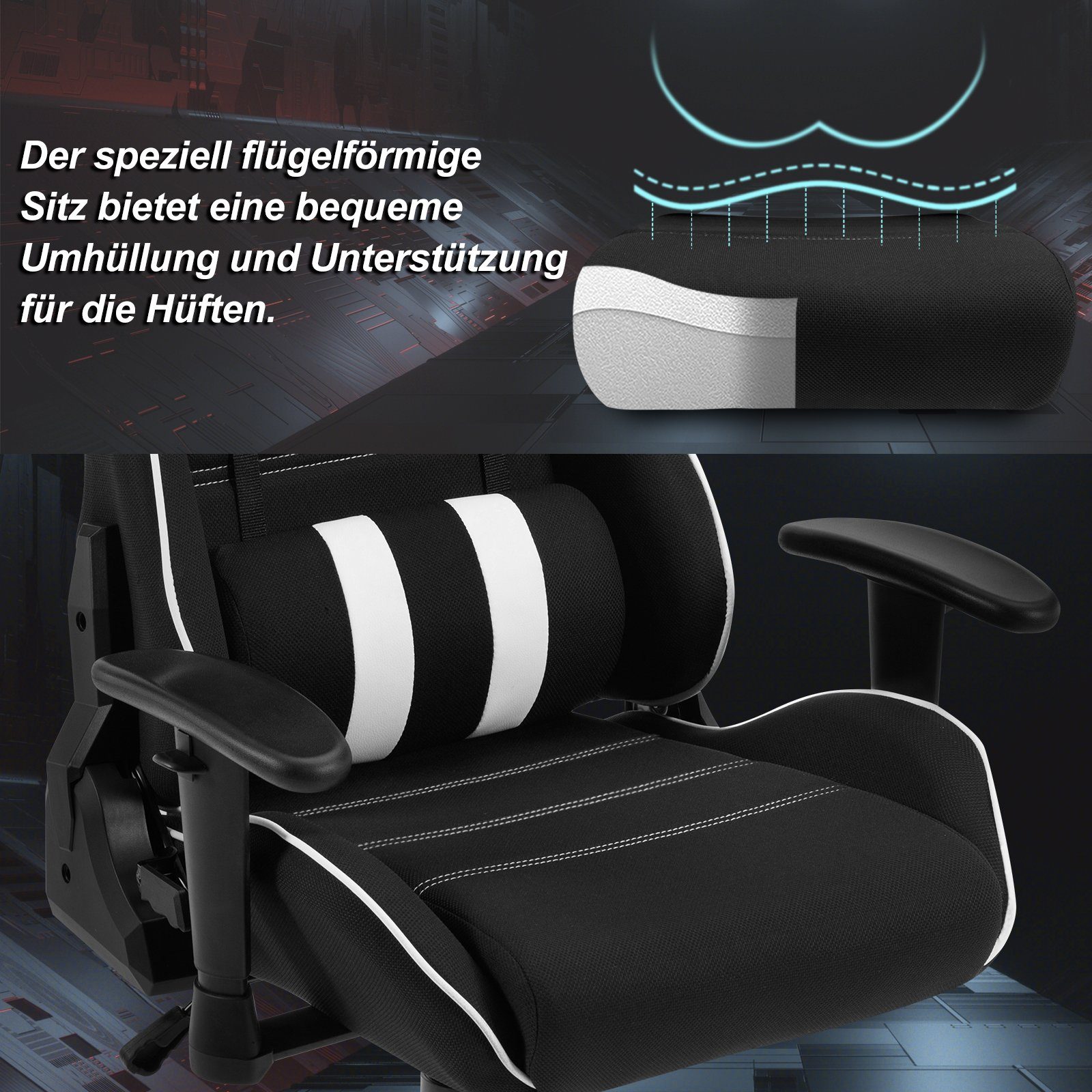 Woltu Gaming-Stuhl (1 St), Bürostuhl ergonomisch drehbar höhenverstellbar