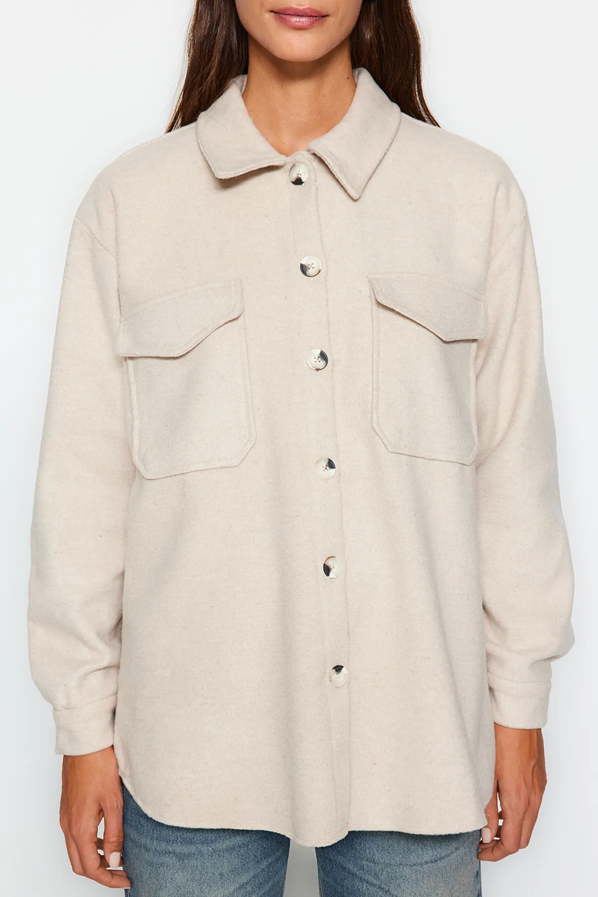 Trendyol Collection  Steinfarbener Jackenmantel mit Taschendetail TWOAW24MO00375