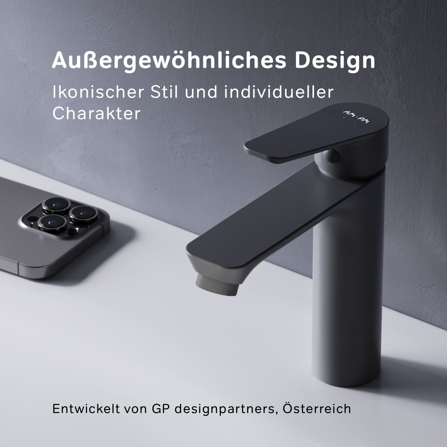 AM.PM Waschtischarmatur Waschbeckenarmatur Hit M-Größe Waschbecken Wasserhahn Bad (mit Klick-Ablaufgarnitur, Mischbatterie) Waschtisch Mischbatterie Badezimmer Badarmatur