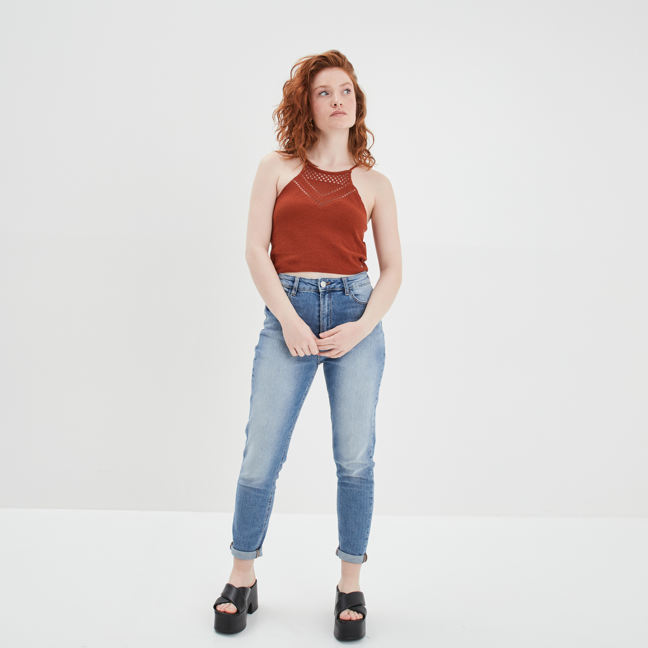 Débardeur pull cropped orange foncé femme | La Halle
