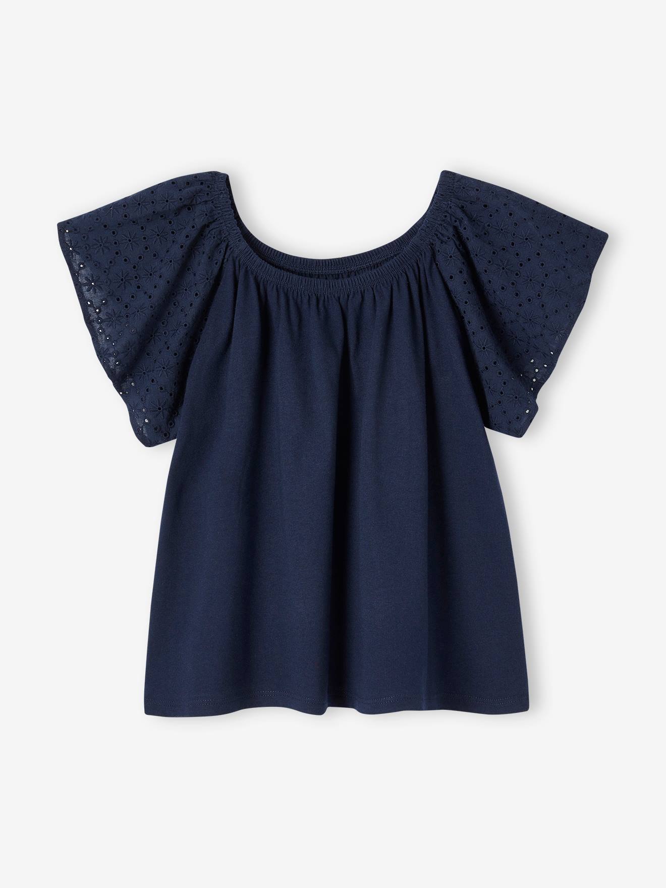 Vertbaudet Mädchen T-Shirt mit Lochstickerei Oeko-Tex - wollweiß