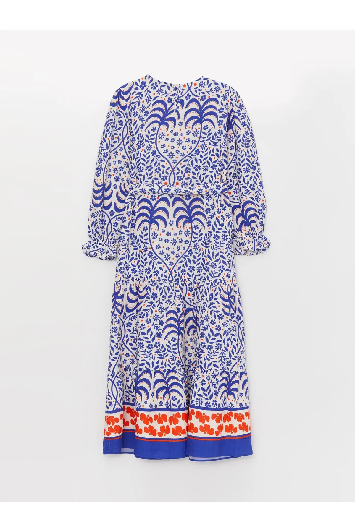 LC Waikiki  Gemustertes, langärmliges Damenkleid mit Rundhalsausschnitt