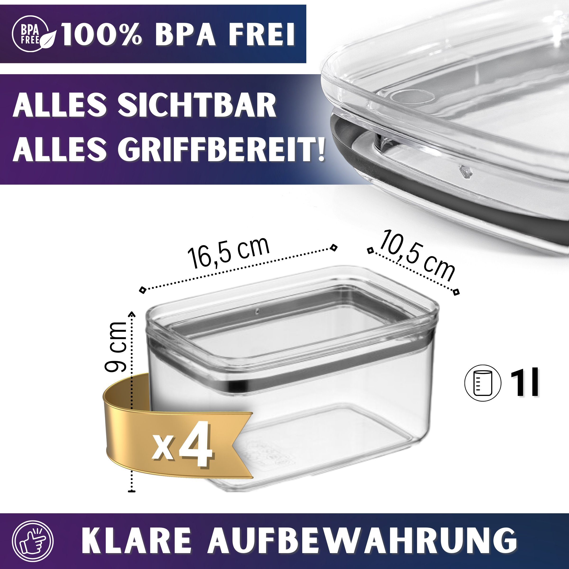 Parpalinam Vorratsdose 12er Set Aufbewahrungsboxen Vorratsdosen mit Deckel Frischhaltedosen, (4-tlg), Designed in Germany