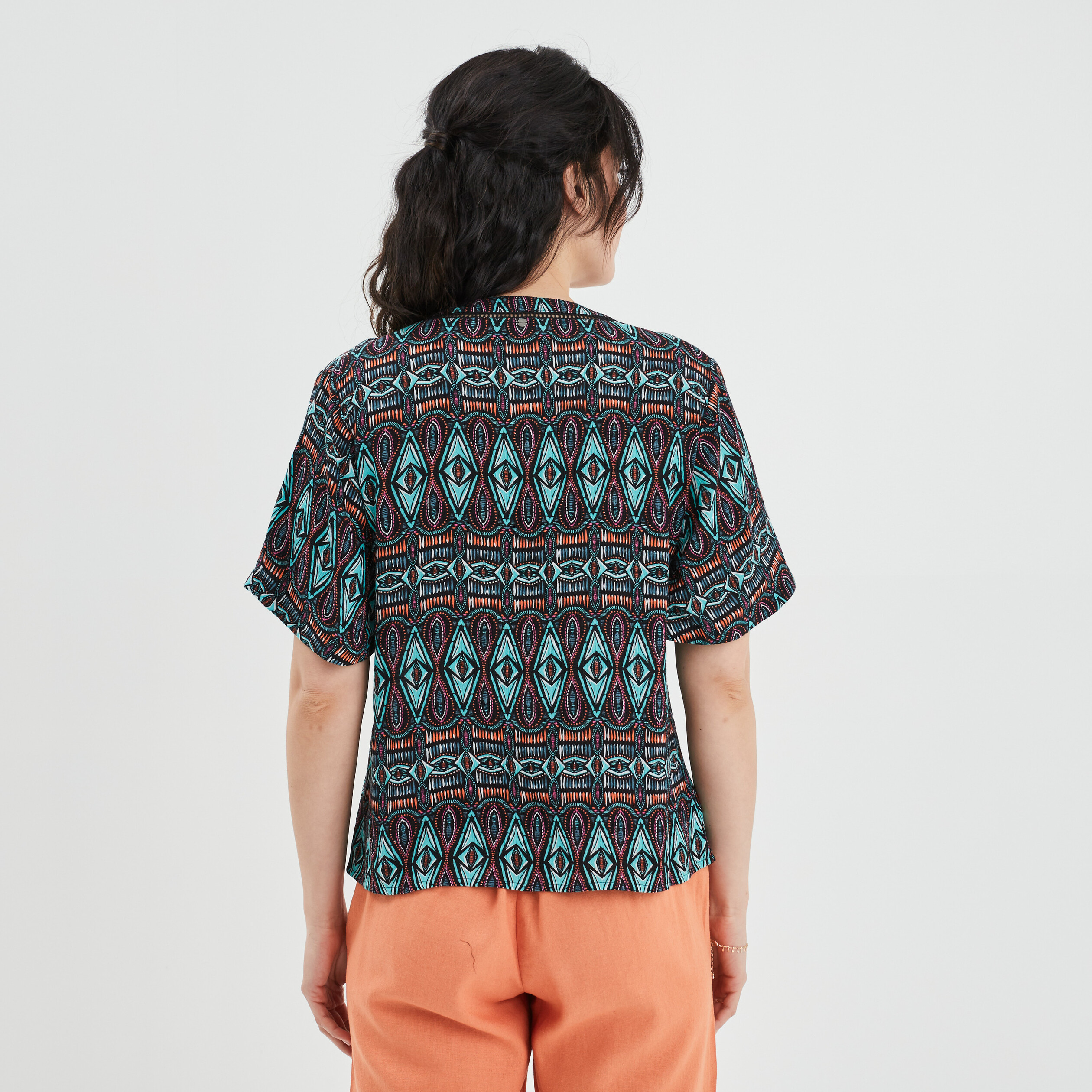 Chemise manches courtes col V noir femme | La Halle