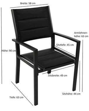 DEGAMO Gartensessel MADEIRA, Alu anthrazit + Kunstgewebe gepolstert schwarz, 2 STÜCK
