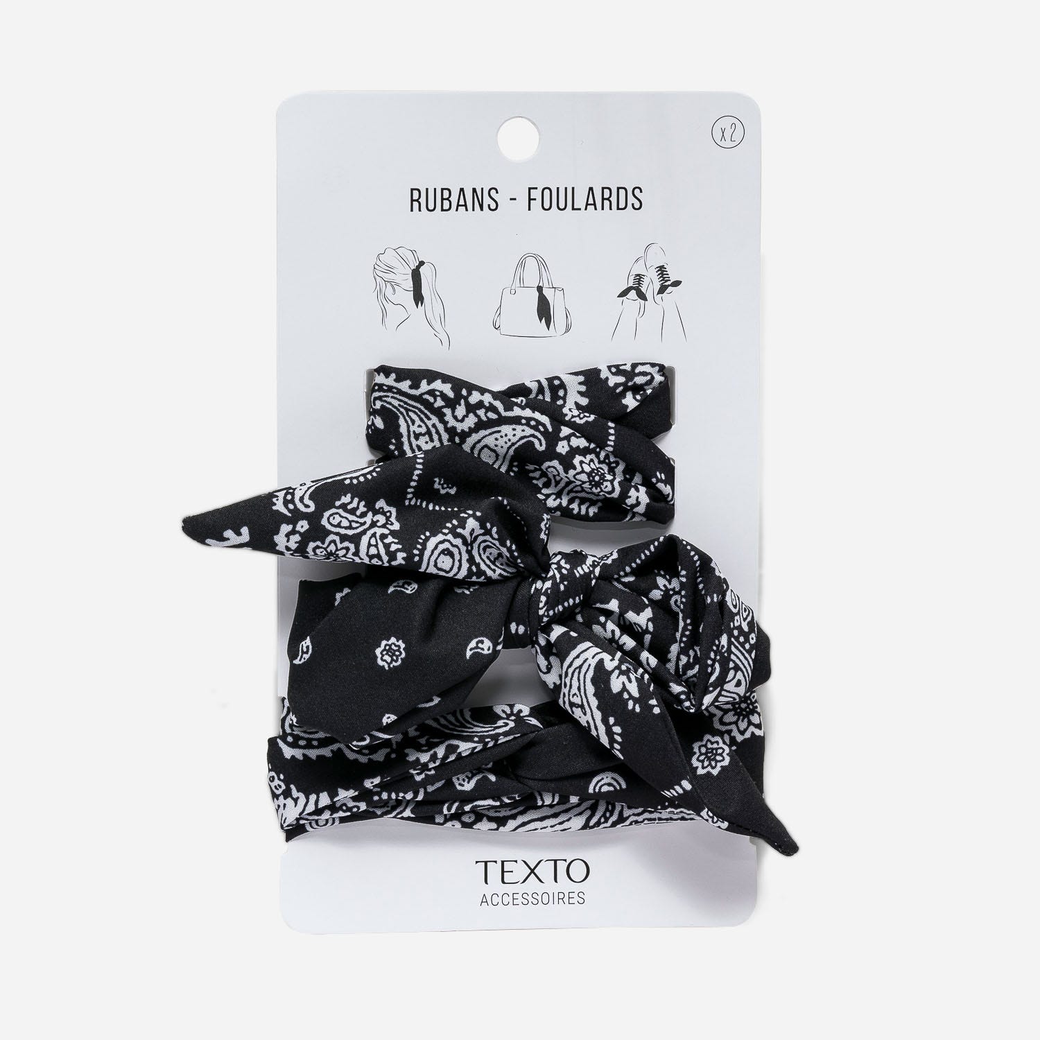 Rubans-foulards noirs imprimé cachemire