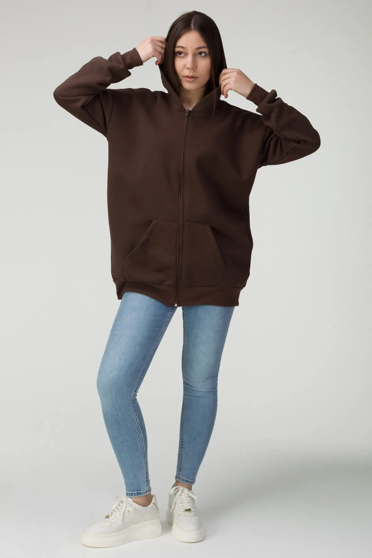 MODAGEN  Brauner Unisex-Strickjacke in Übergröße