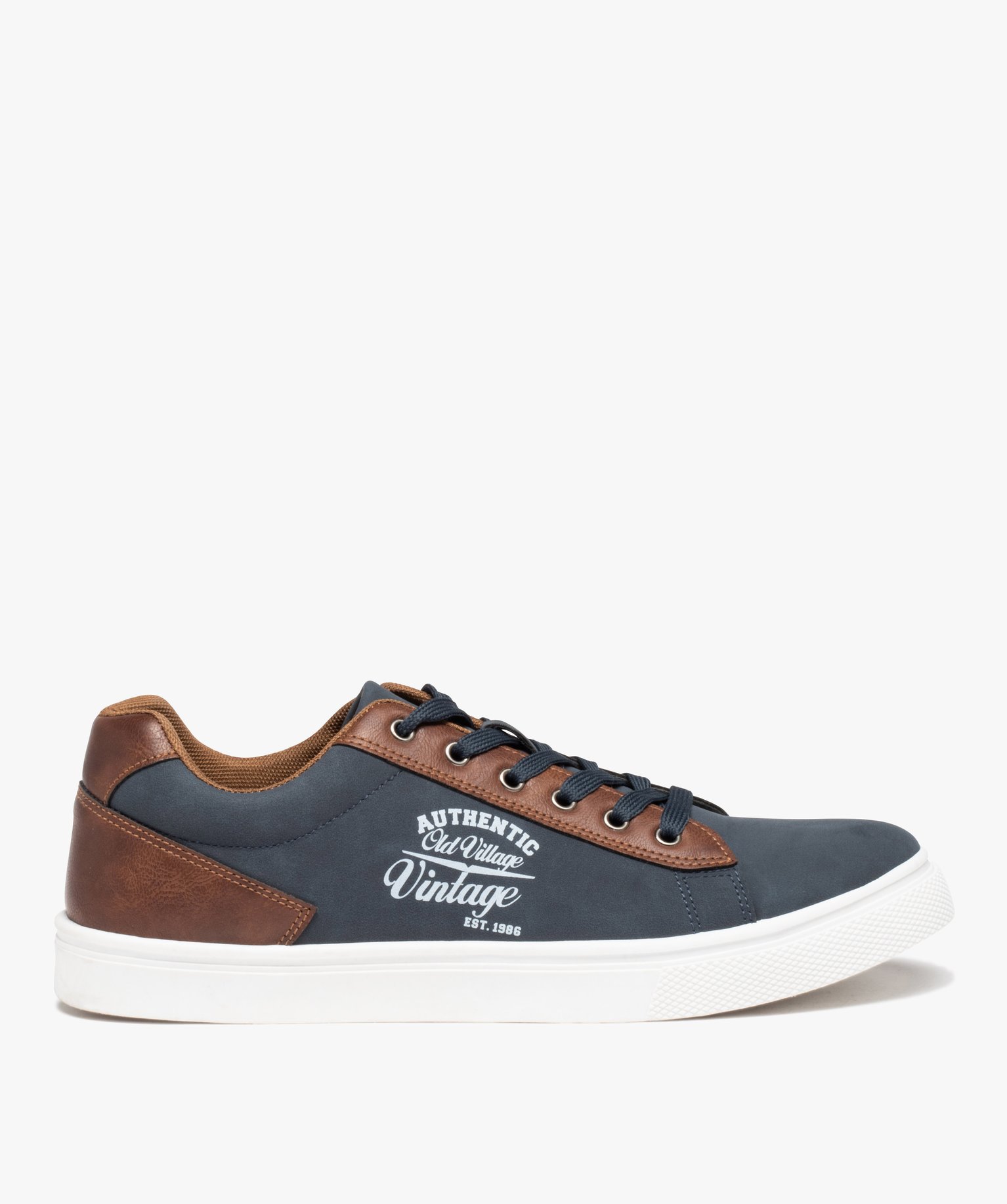 Baskets homme rétro en suédine bicolore marine | GEMO