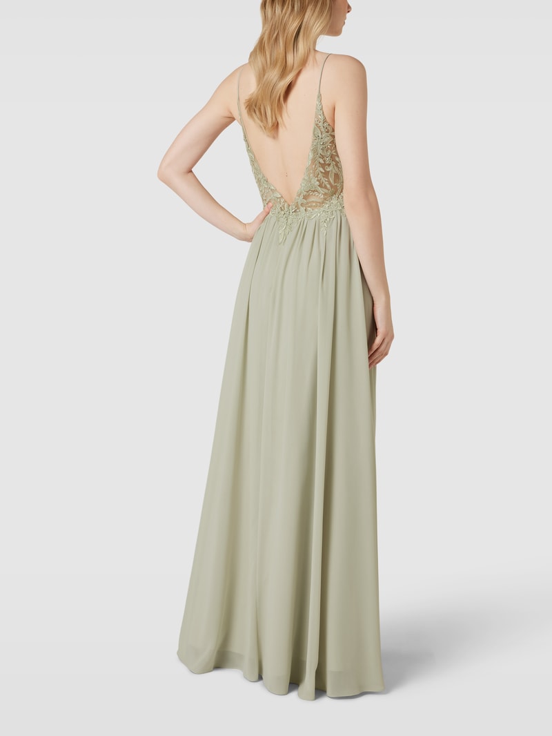Abendkleid mit floralen Stickereien in mint