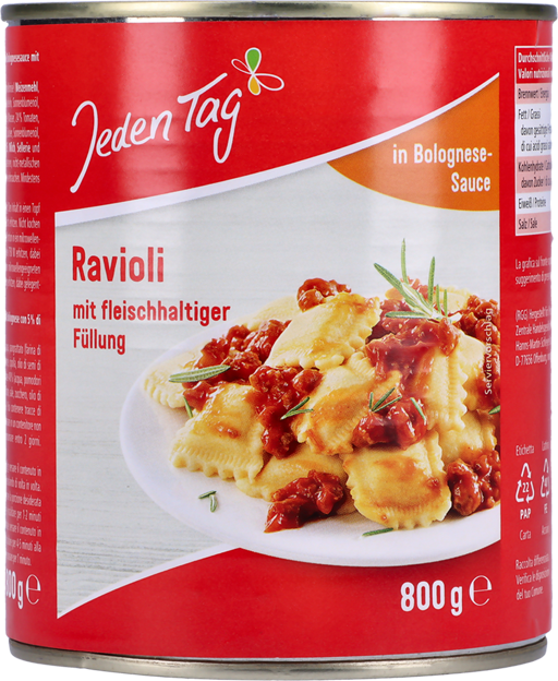 Jeden Tag Ravioli in Bolognesesauce