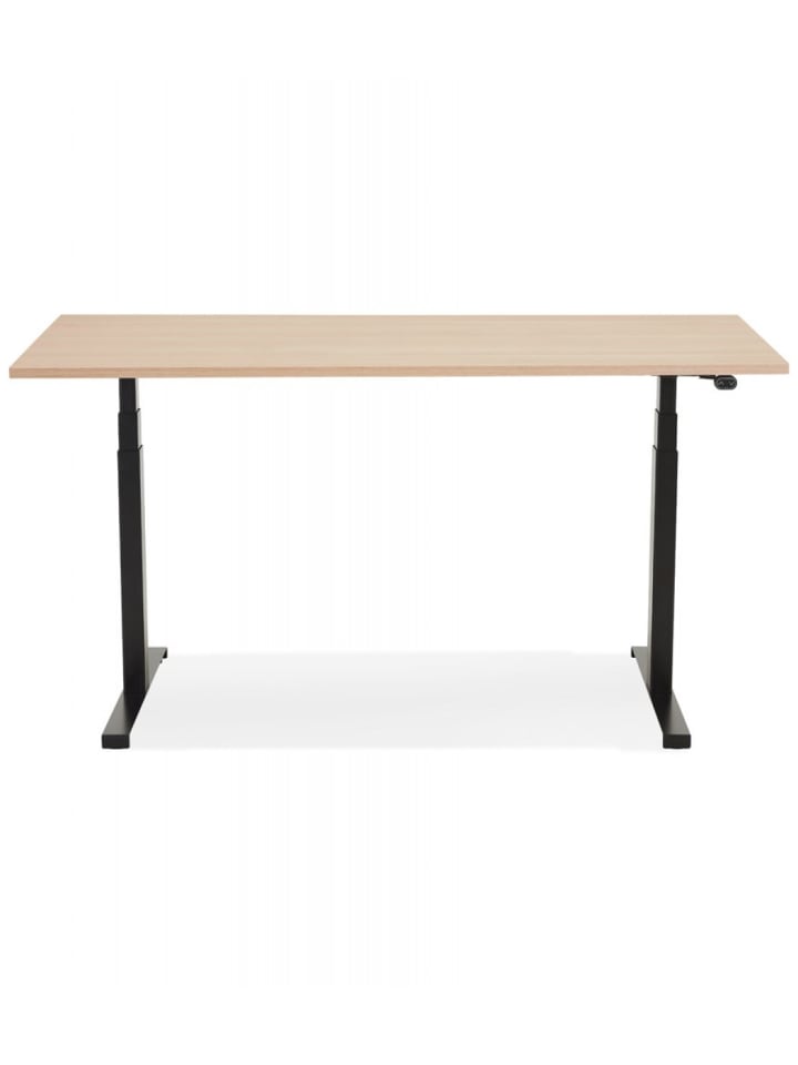KADIMA DESIGN Elektrischer Sitz-Steh Schreibtisch aus Holz Metall | Elegant in Beige-Schwarz günstig kaufen
