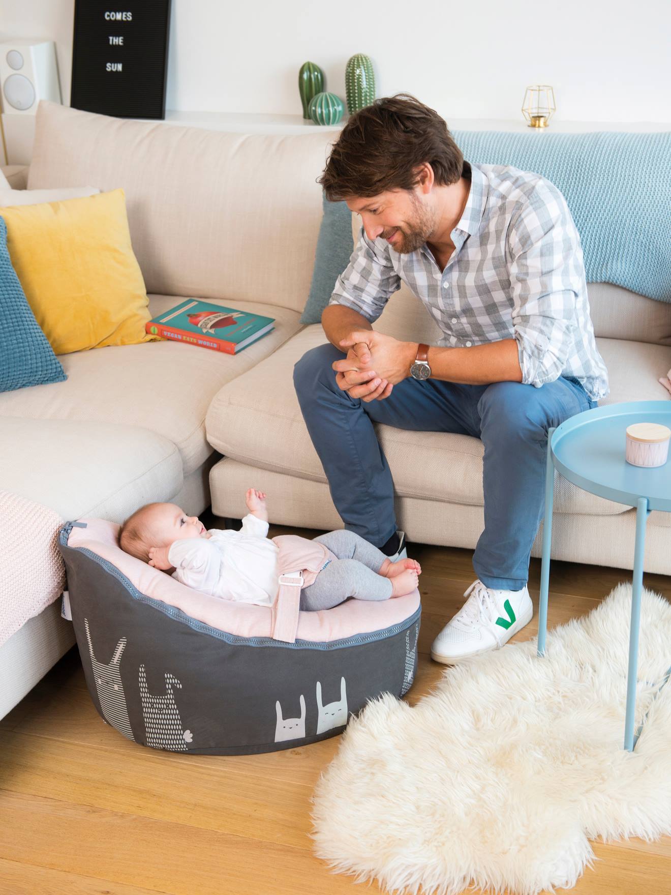 Transat et pouf Doomoo Nid BABYMOOV rabbit pink