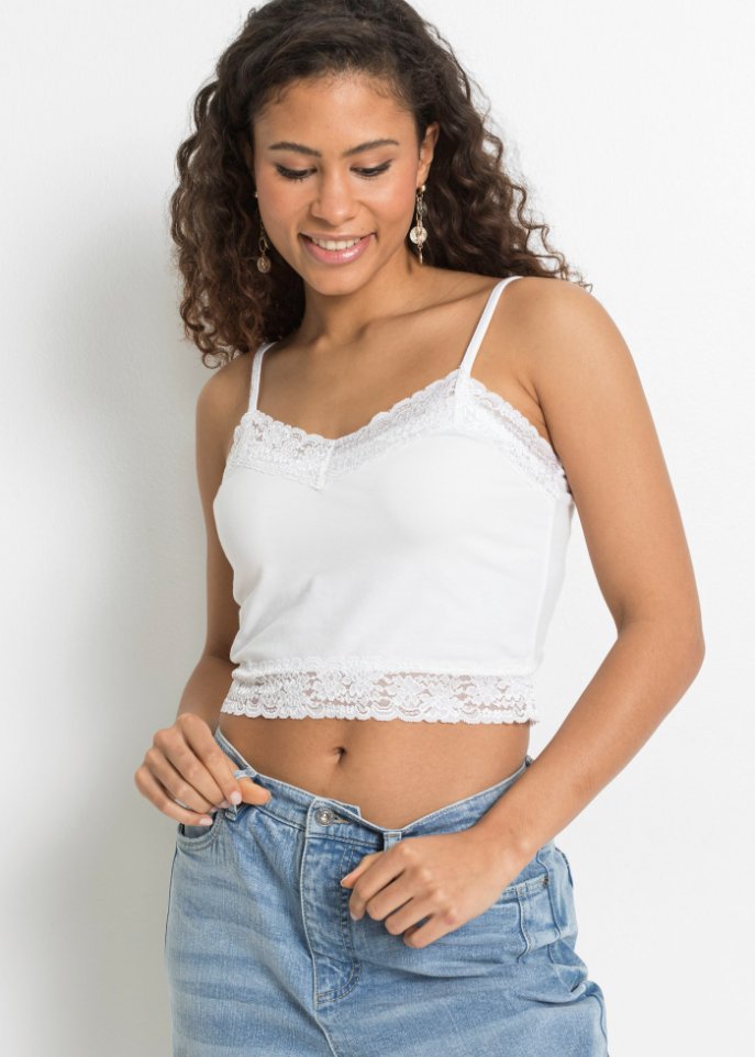 Cropped Top mit Spitze, Doppelpack