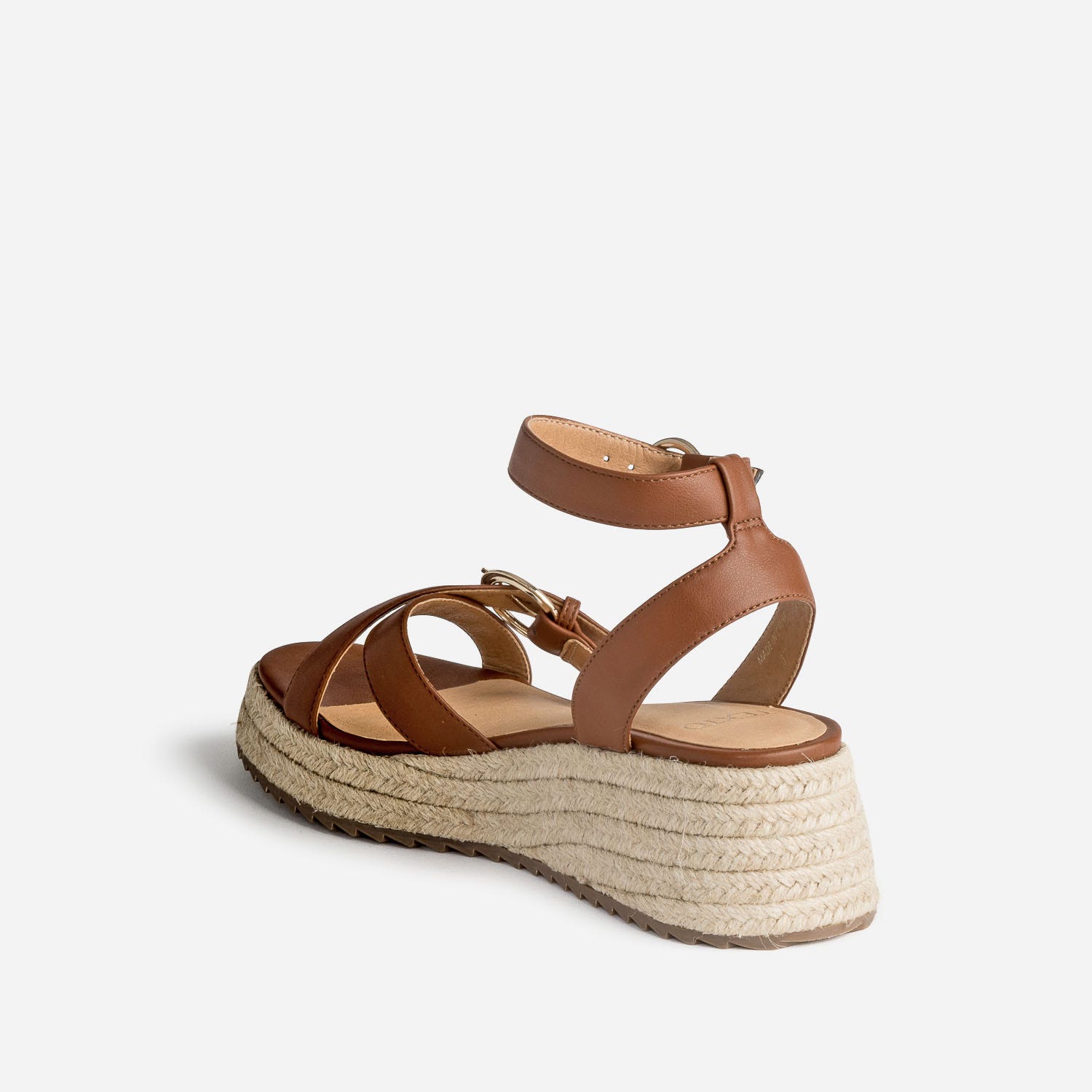 Sandale compensée TEXTO cognac en cuir