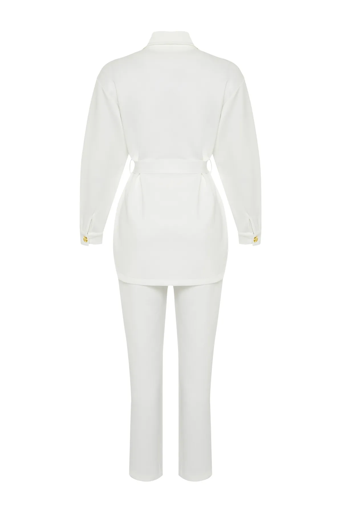 Trendyol Modest  Ecru Scuba Gold Button Detailliertes schlichtes Strick-Ober- und Unterteil-Set TCTSS24US00017
