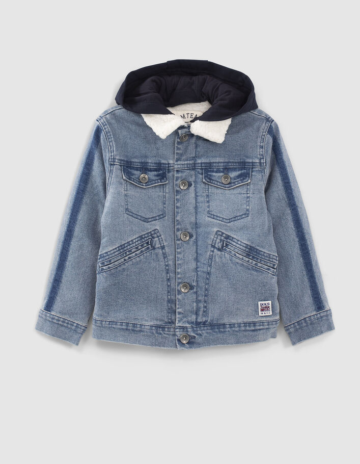 Veste en jean bleue fourrée parmenture molleton garçon