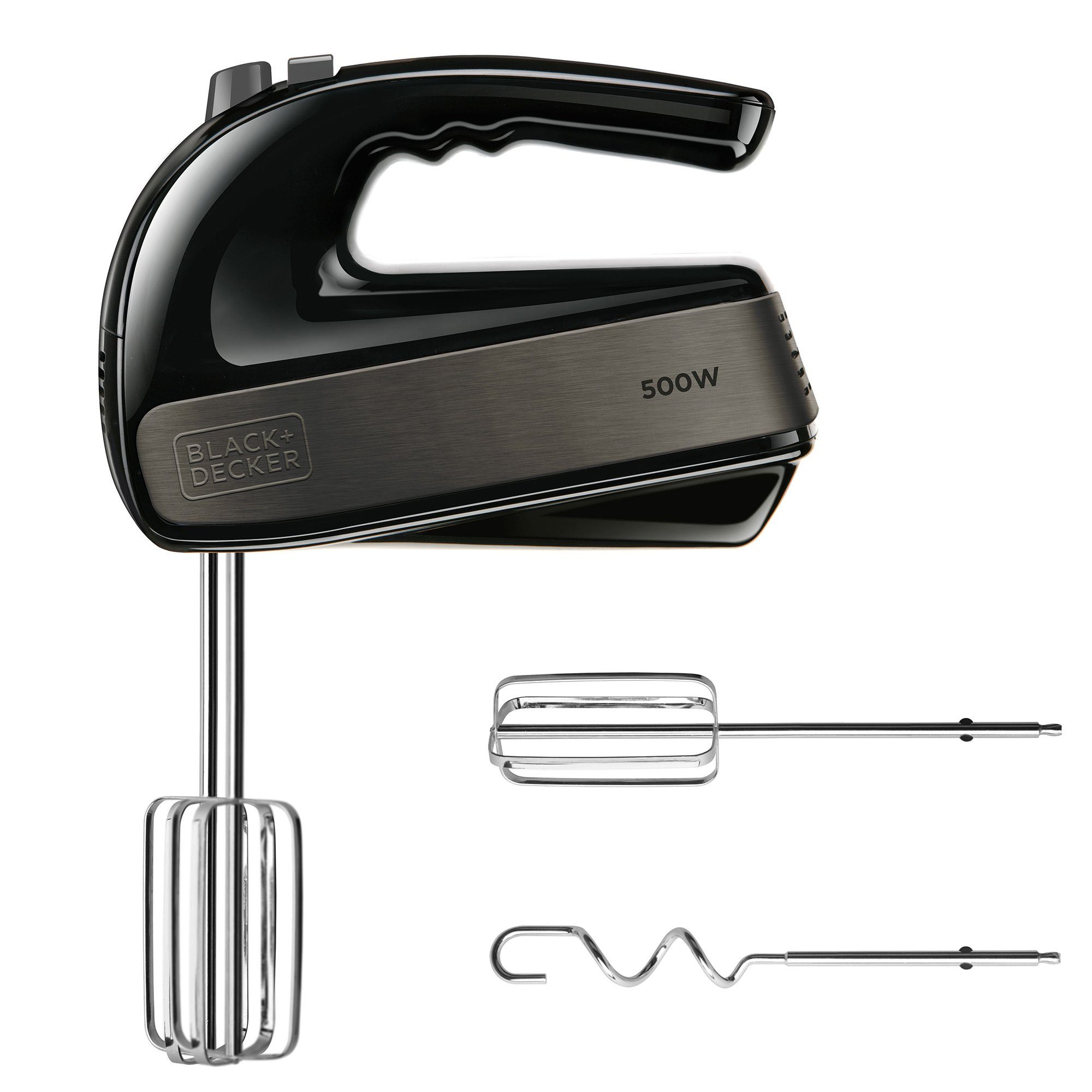 Black & Decker Handmixer BXMX500E, 500 W, 5 Leistungsstufen + Turbo, Edelstahl-Schwarz