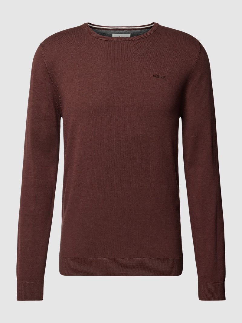 Strickpullover mit Label-Stitching Modell 'BASIC' in bordeaux rot
