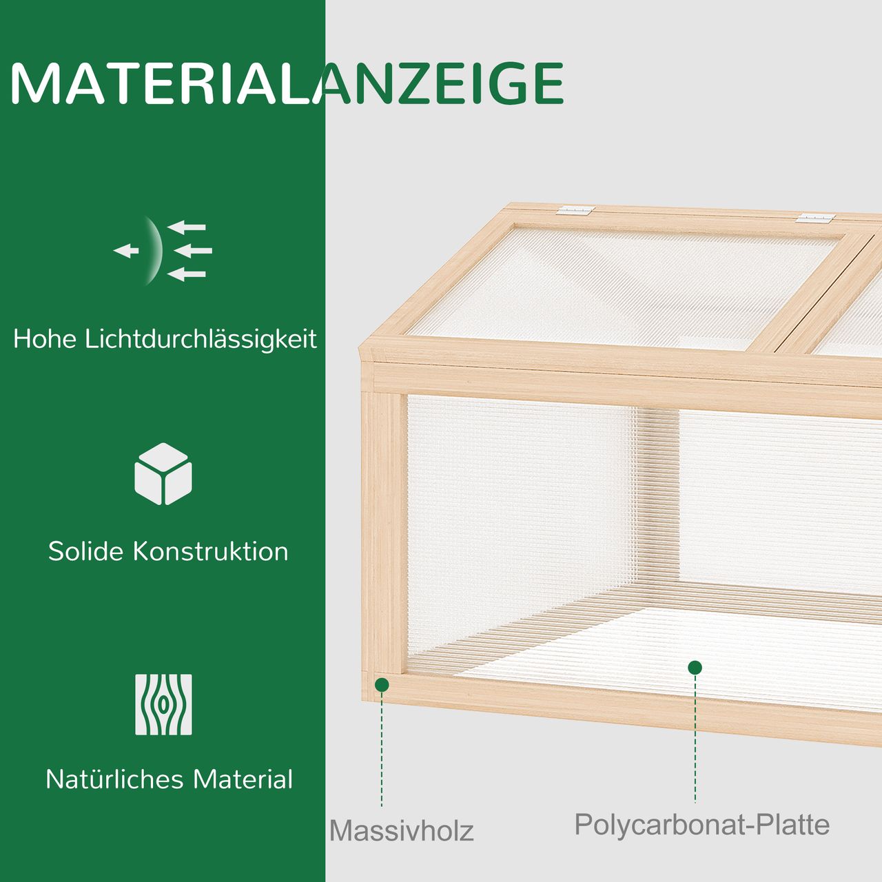 Outsunny Frühbeet Gewächshaus Treibhaus Frühbeetkasten Pflanzenbeet mit Abdeckung aus Holz und Polycarbonat wetterfest Natur 102 x 71 x 53 cm