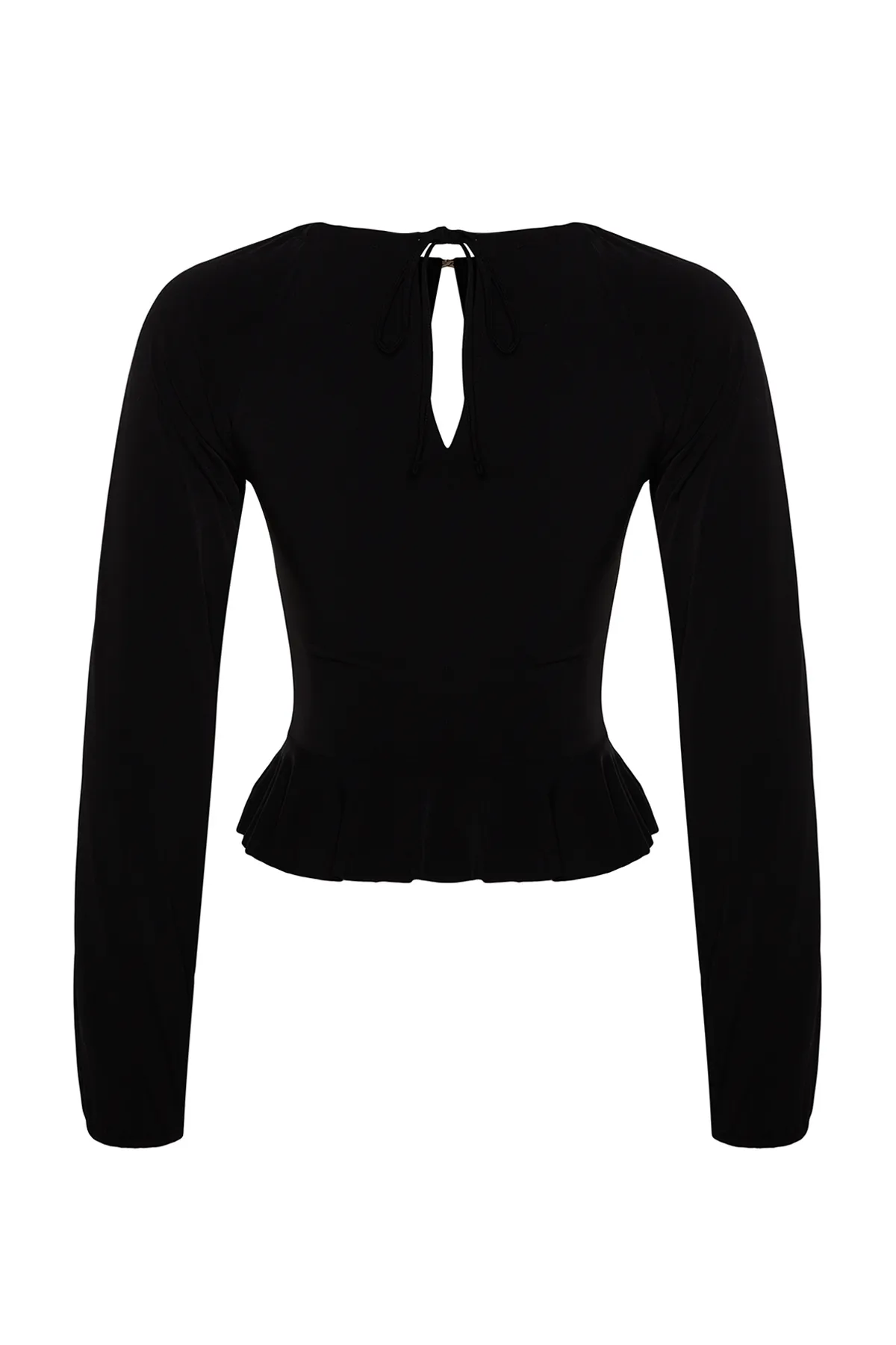 Trendyol Collection  Schwarze Strickbluse mit Fenster/Ausschnitt und detailliertem Accessoire TPRAW24BZ00053
