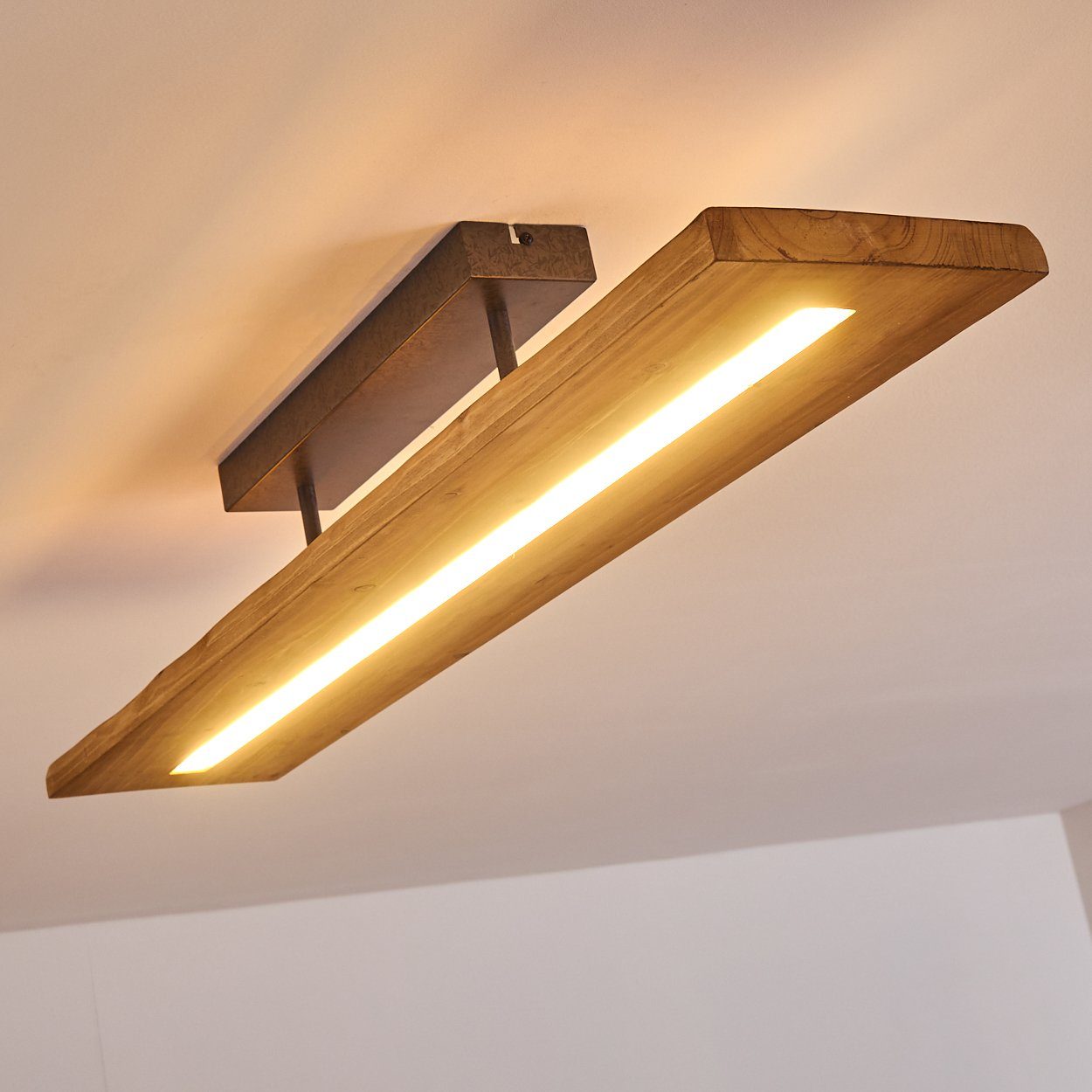 hofstein Deckenleuchte Volano dimmbare Deckenlampe aus dunklem Holz und Metall, Dunkelgrau, 3000 Kelvin, 3000 Lumen, moderne Zimmerlampe, dimmbar über den Lichtschalter