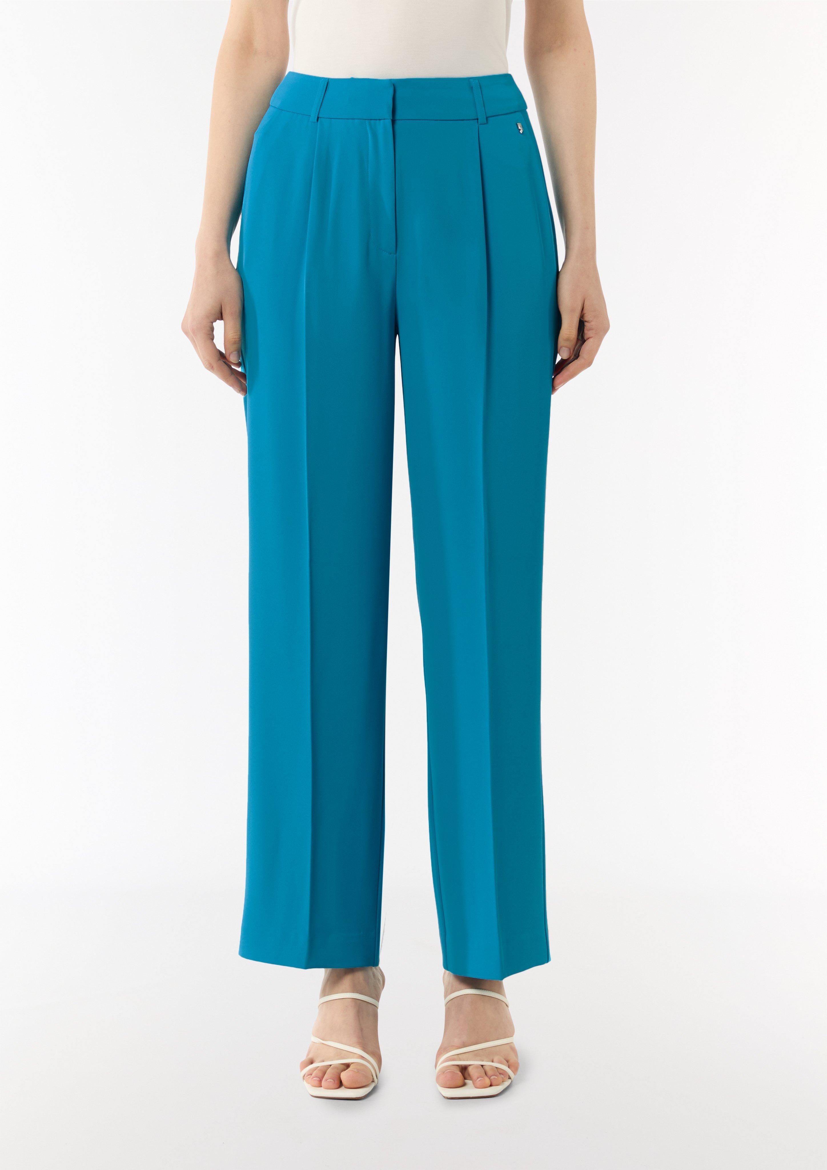 Fließende Wide-Leg-Hose mit Bügelfalten - ozeanblau
