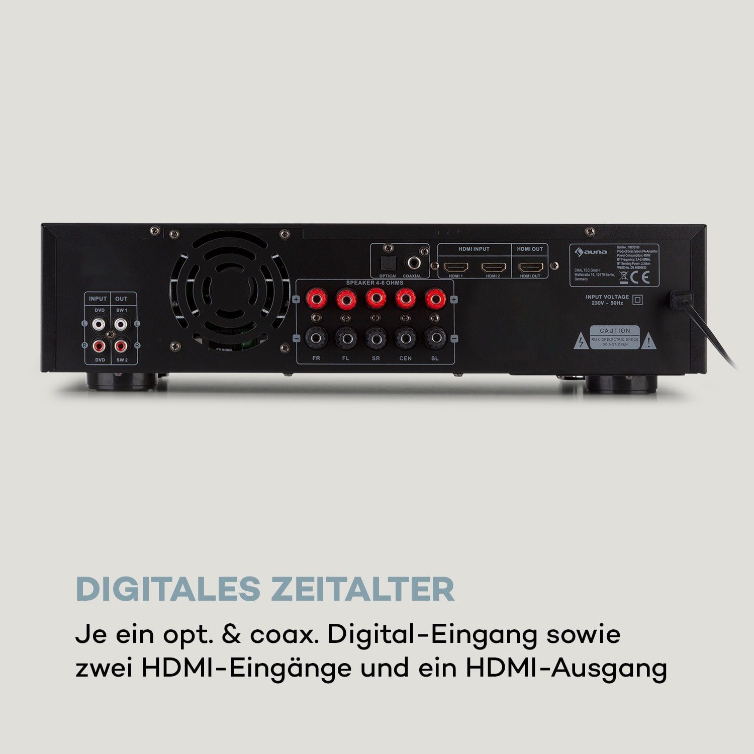 Auna AMP-H260 Audioverstärker (Anzahl Kanäle: 5.1 Surround-Verstärker, 260 W, Digital Audio Bluetooth Verstärker HiFi Stereo Amplifier)