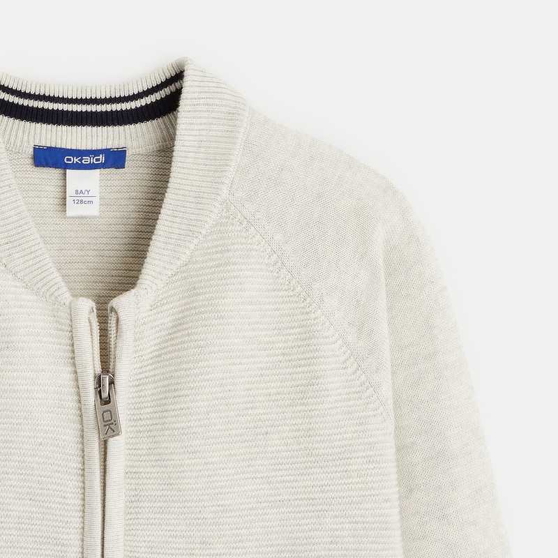 Gilet teddy zippé en maille fine blanc garçon