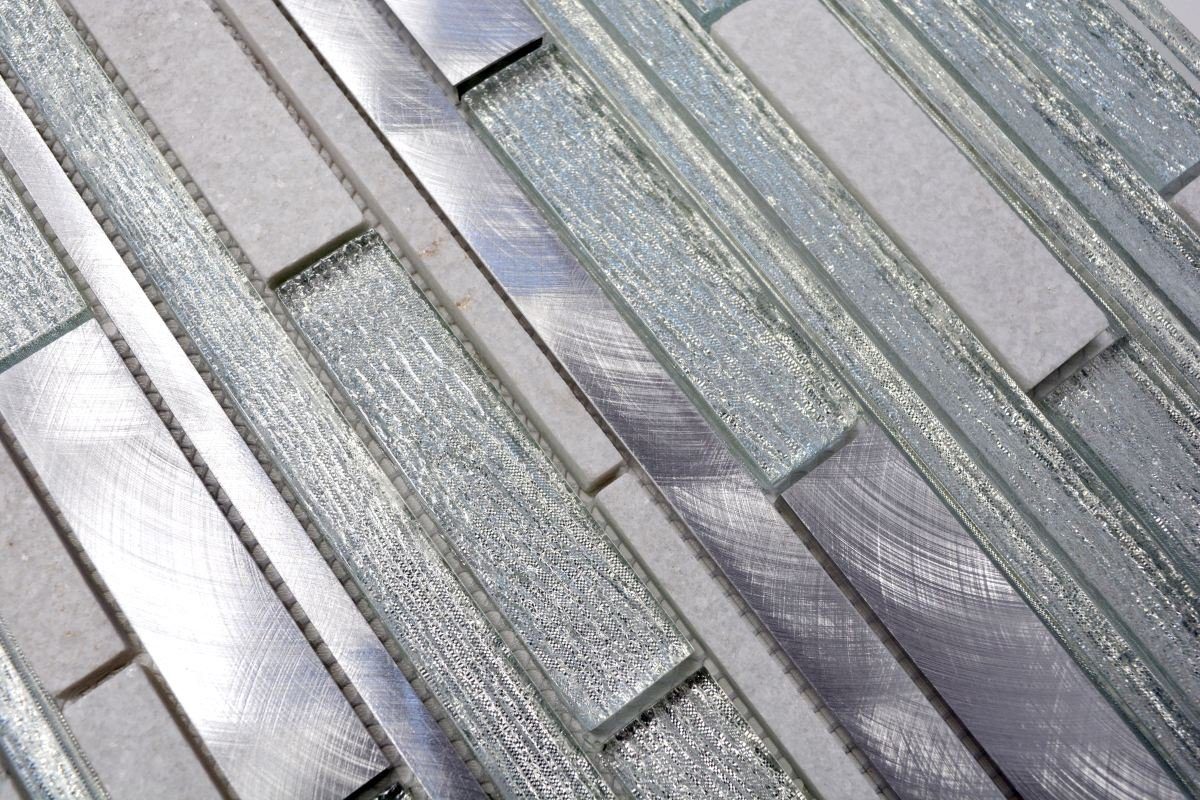 Mosani Mosaikfliesen Glasmosaik Naturstein Mosaik weiß schwarz glänzend / 10 Matten