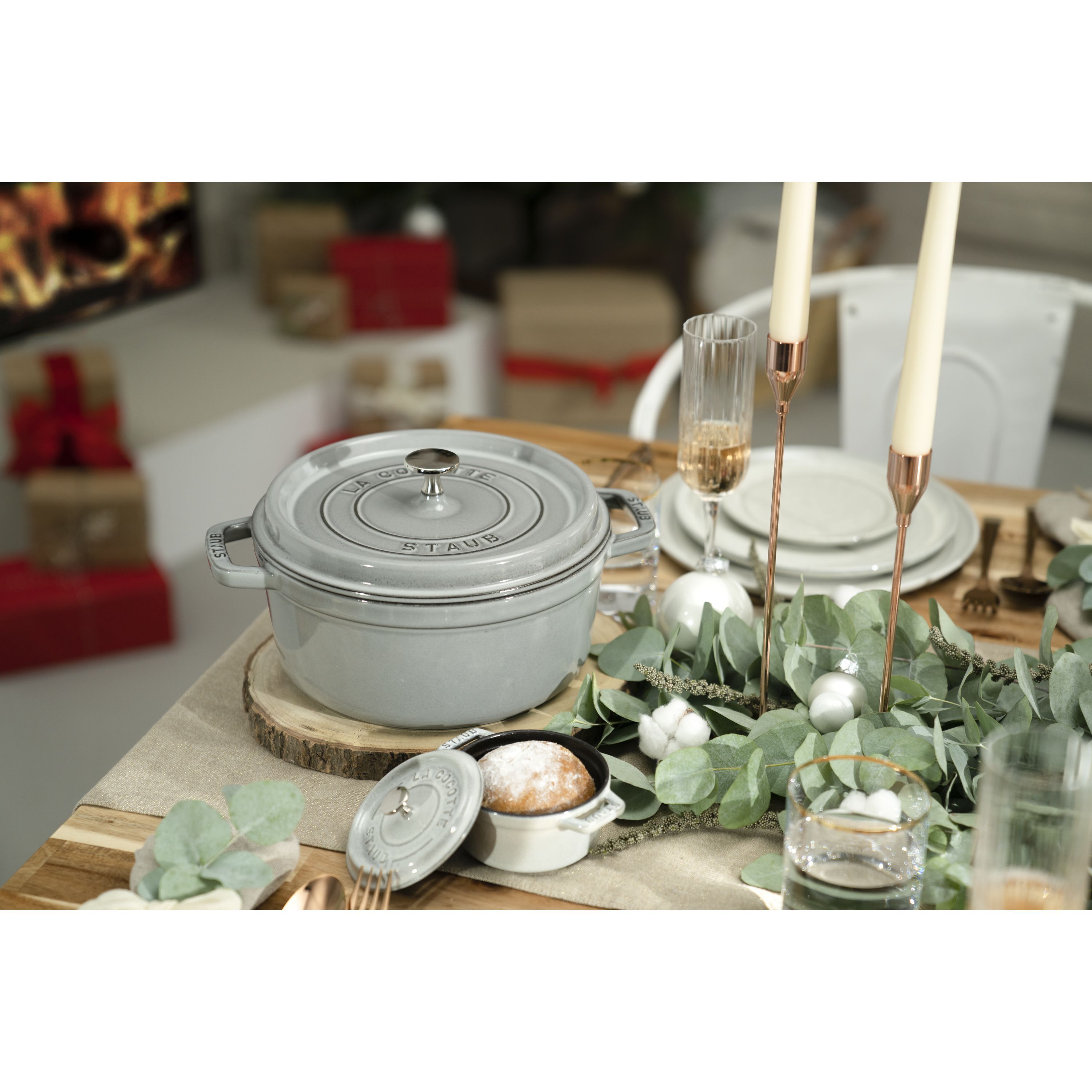 Cocotte 22 cm, rund, Graphit-Grau, Gusseisen