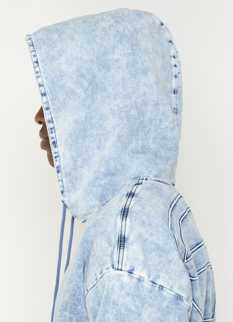 Felpa con cappuccio Diesel D-Um-Rib-S2 in chambray con stampa sul retro
