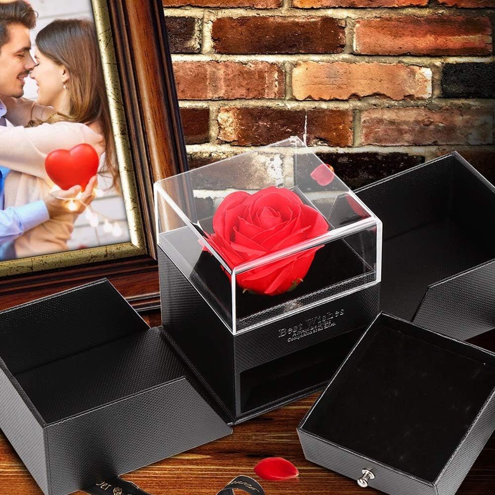 AKKEE Schmuckkasten Rose Handgemachte konservierte Rose Schmuck Geschenkbox (1 St), Ewige Rose im Schmuckschatulle Geschenkboxen mit Rote Rosen Blumen