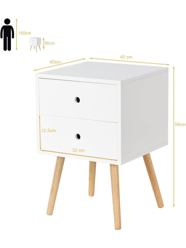 COSTWAY Nachttisch mit Schubladen 40 x 40 x 56 cm in Weiß günstig kaufen onesize