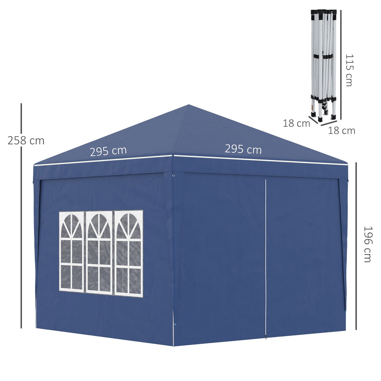 Outsunny Pavillon 2,95 x 2,95m Faltpavillon 4 Seitenwände mit Fenster Tragetasche Stahl