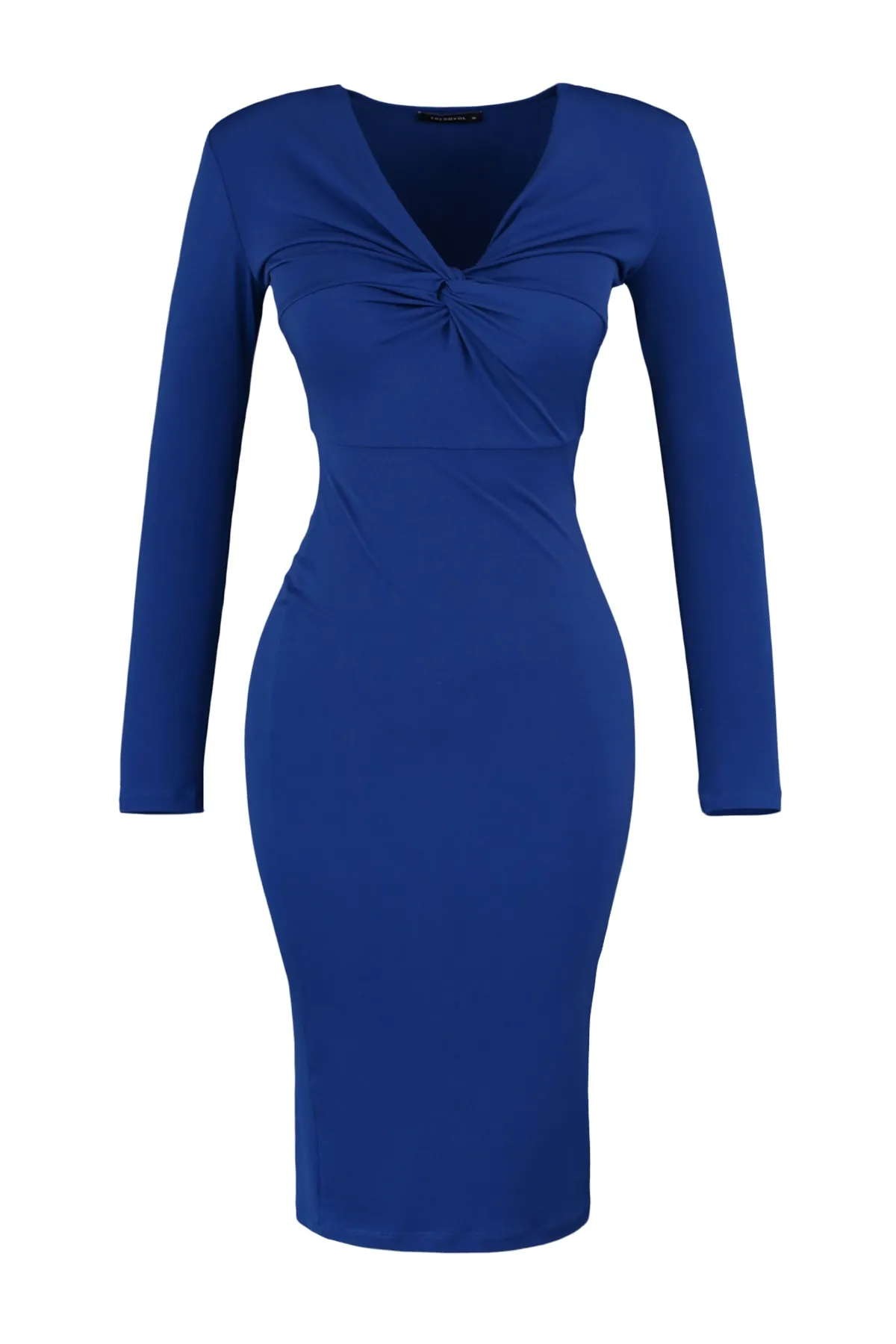 Trendyol Collection  Saks gestricktes elegantes Abendkleid mit V-Ausschnitt TPRAW23EL00270