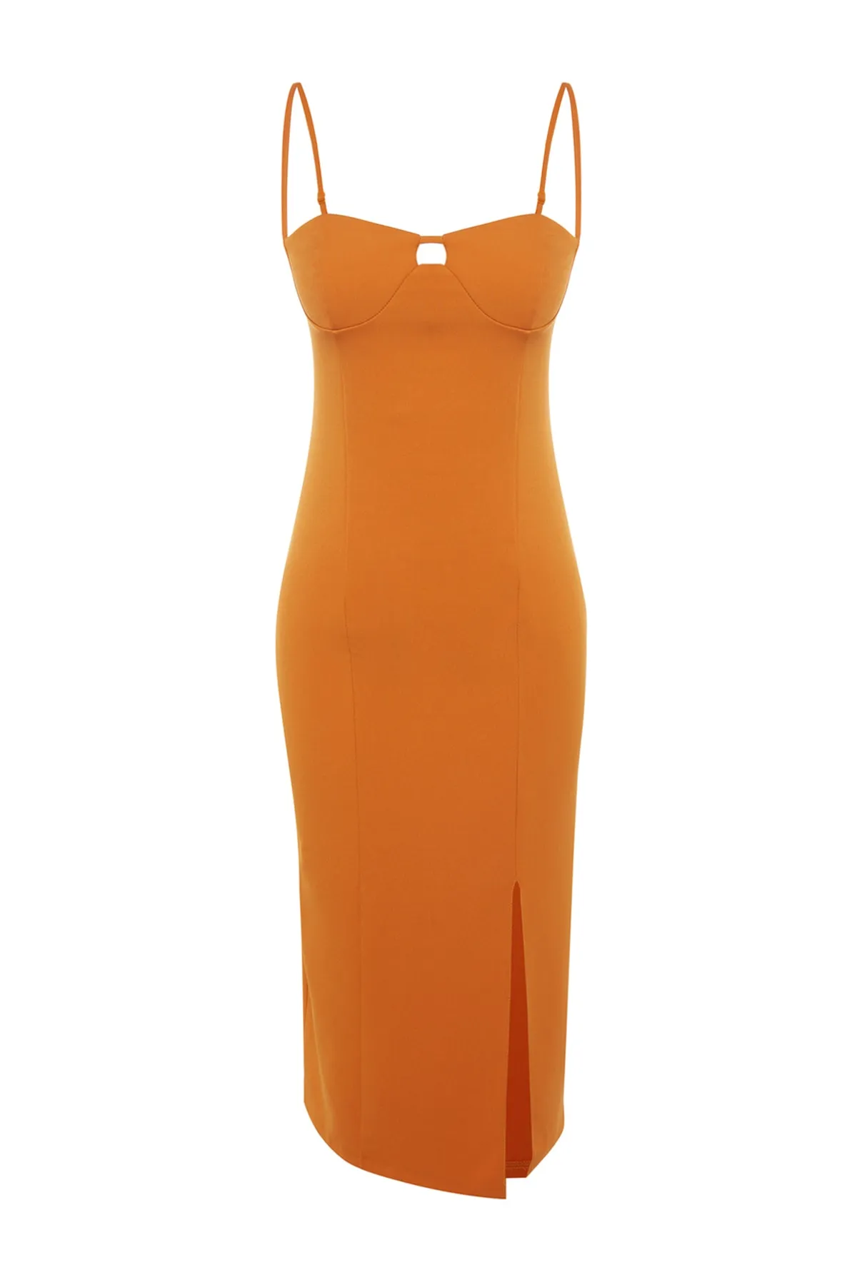 Trendyol Collection  Orangefarbenes, figurbetontes, gewebtes, detailliertes, elegantes Abendkleid TPRSS23EL00223