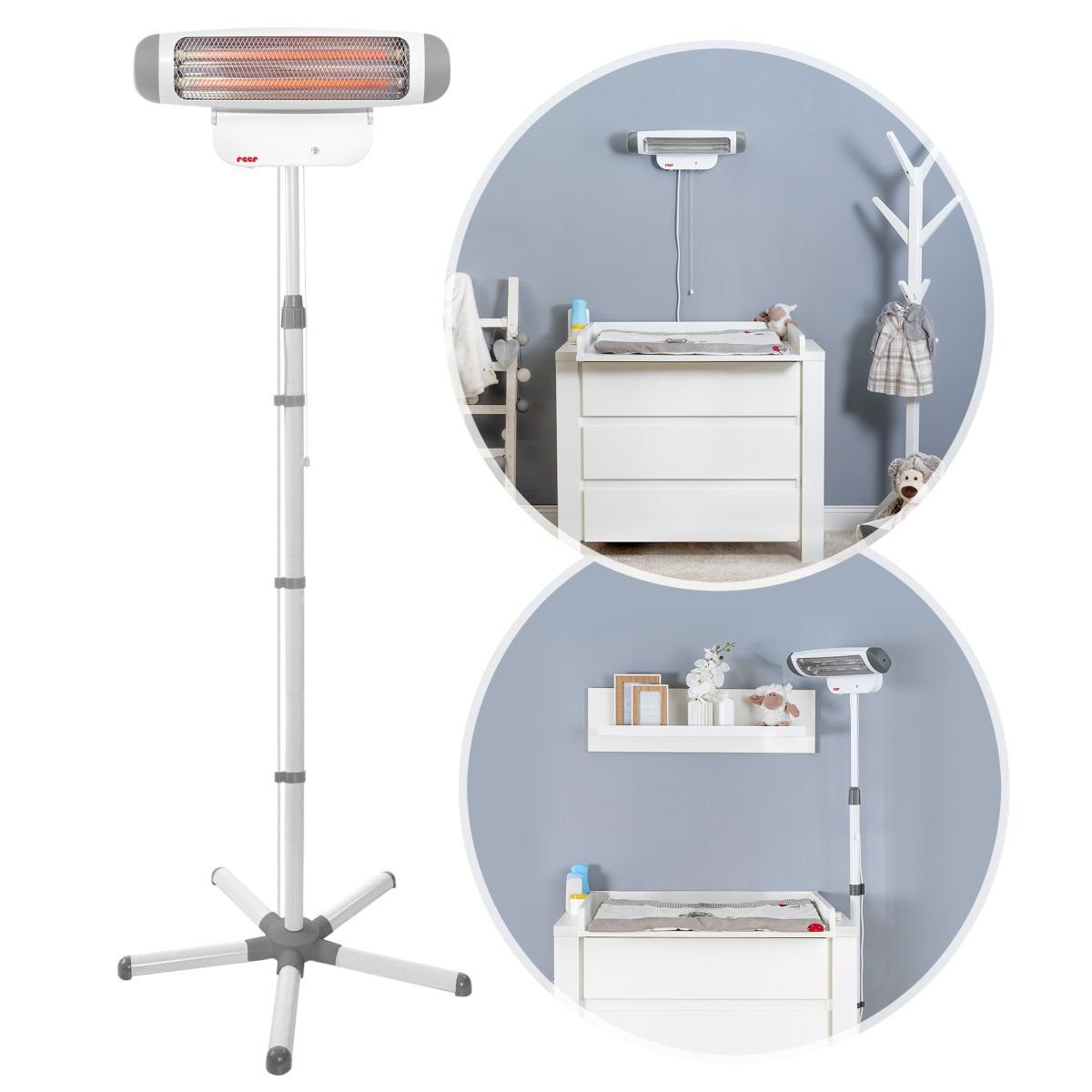 Reer Wickeltisch-Heizstrahler 2 in 1 FeelWell Wickeltisch-Wärmestrahler, Maße: ca. B 52 cm x H 155 cm bis 185 cm