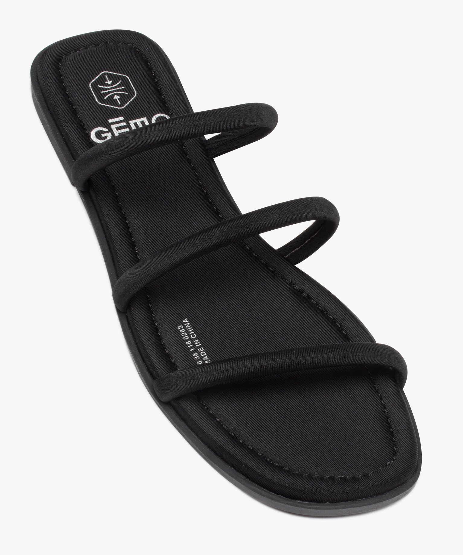 Mules femme à talon plat et brides en toile unie noir | GEMO