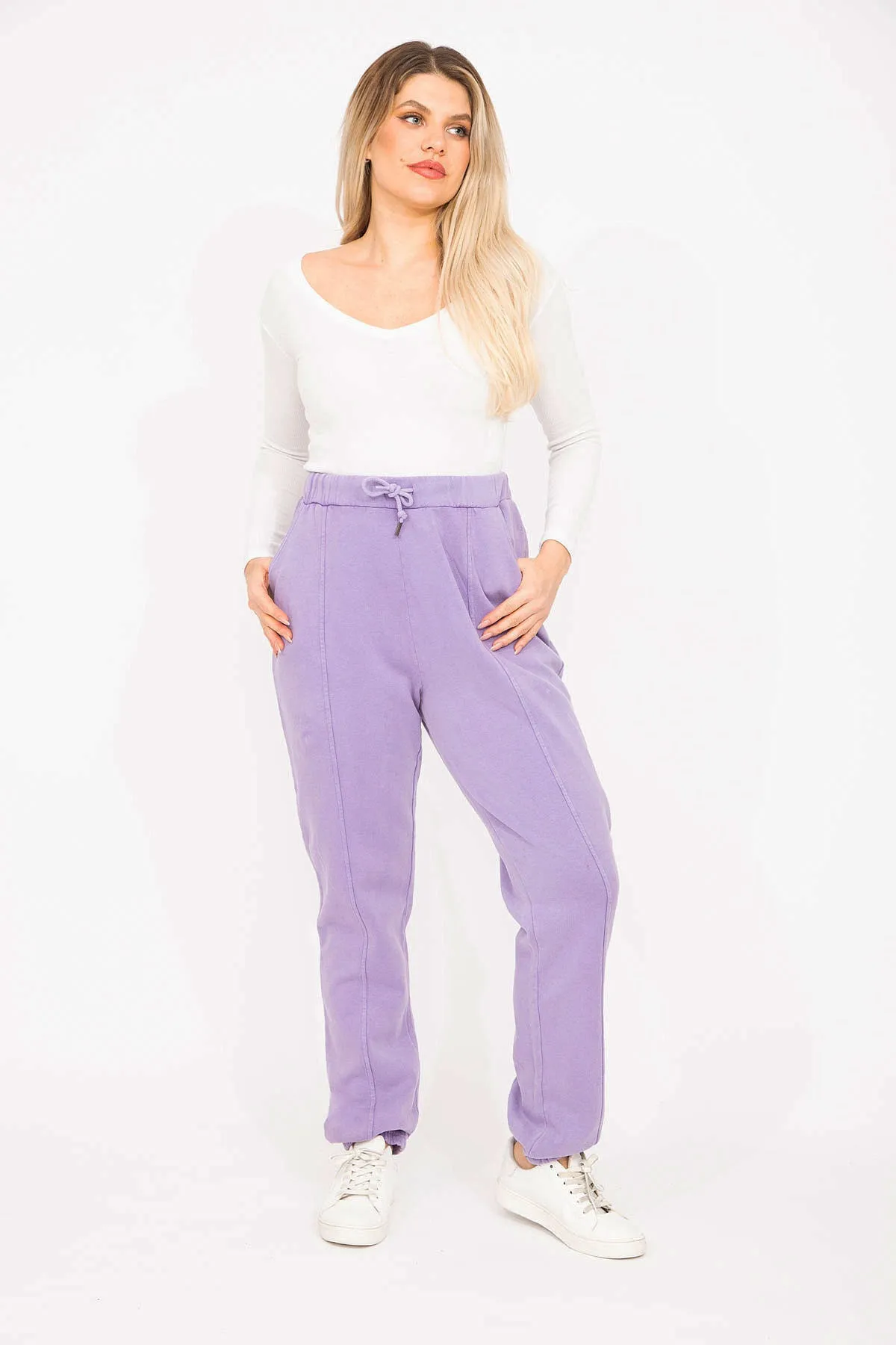 Şans  Damen-Trainingshose, große Größe, Lila, 3-fädiger Stoff, Körbchennaht, 65n35279