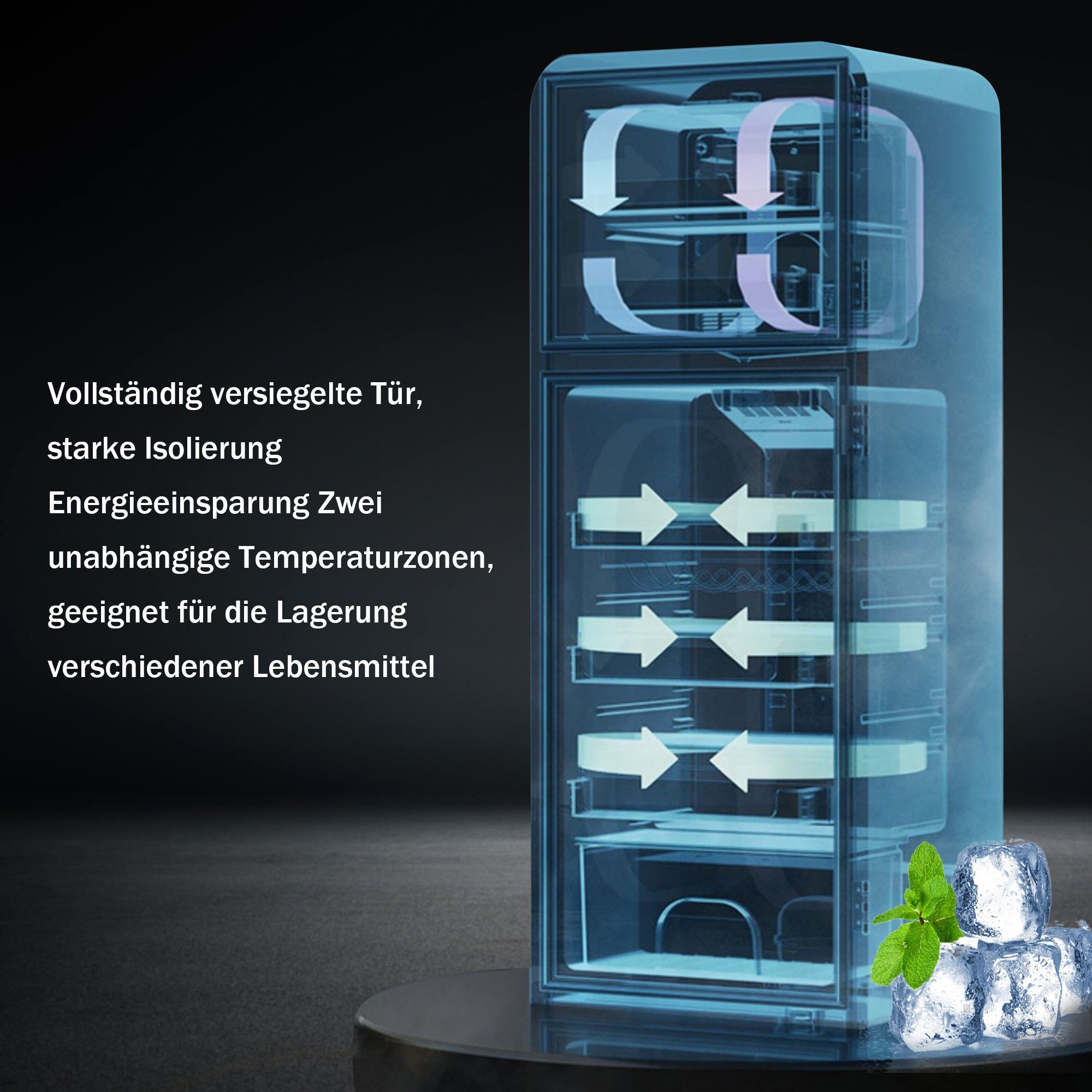 REDOM Table Top Kühlschrank 86,8 cm hoch, 45,5 cm breit, zweitürig, mit 60 Liter Gesamtvolumen BCD-86, 87 cm hoch, 42 cm breit, 22 Liter Gefriervolumen. 163 kWh/Jahr, -27°C ∽ 13°C,LED-Licht.