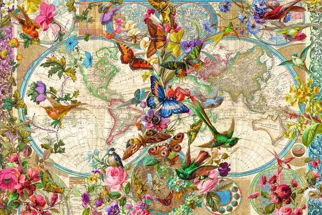 Puzzle 3000 Teile - Weltkarte mit Schmetterlingen