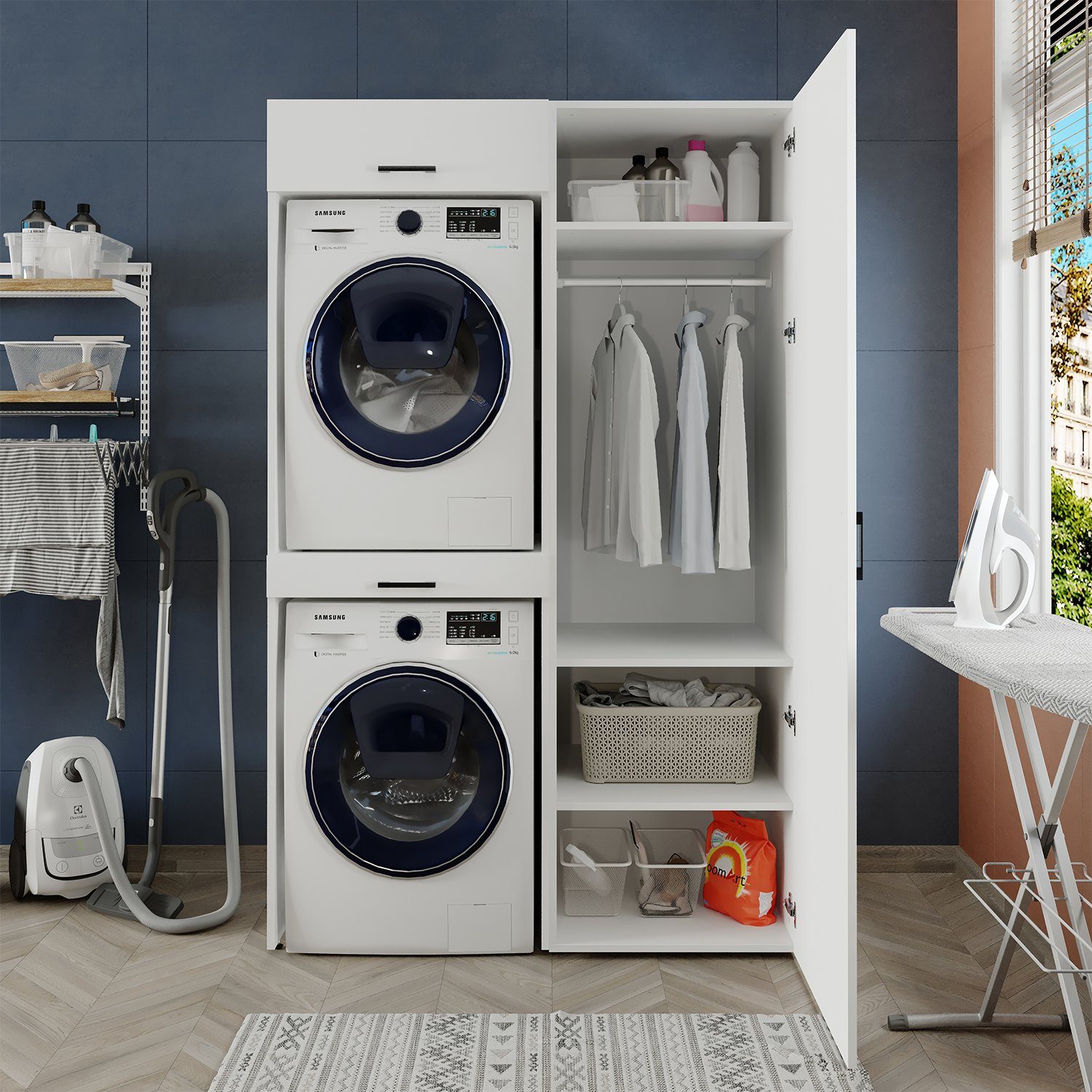Roomart Waschmaschinenumbauschrank (Waschmaschinenschrank für Trockner und Waschmaschine Überbauschrank)