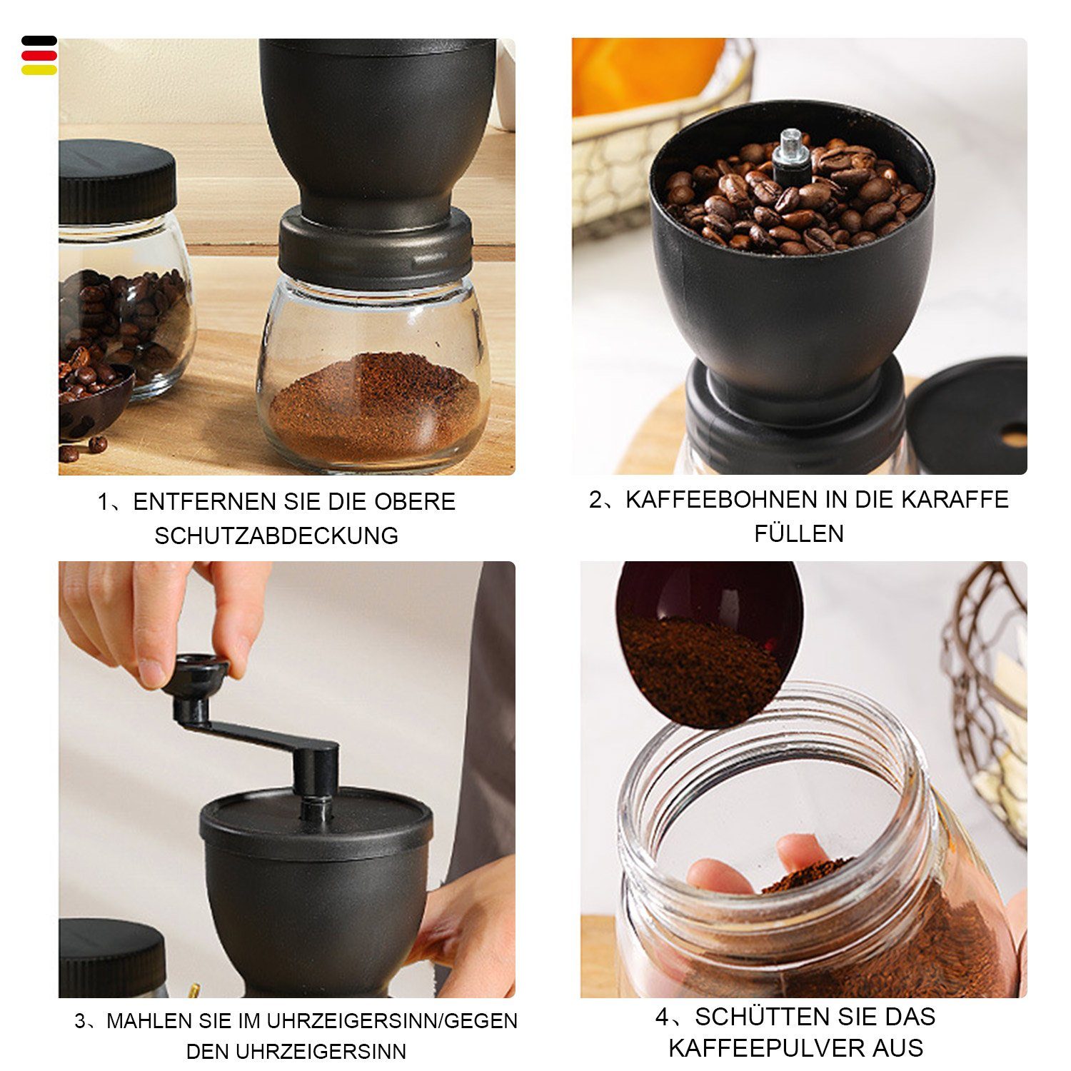 MAGICSHE Kaffeemühle Tragbare Handkurbel-Kaffeemaschine Kaffeebohnenmahlwerk